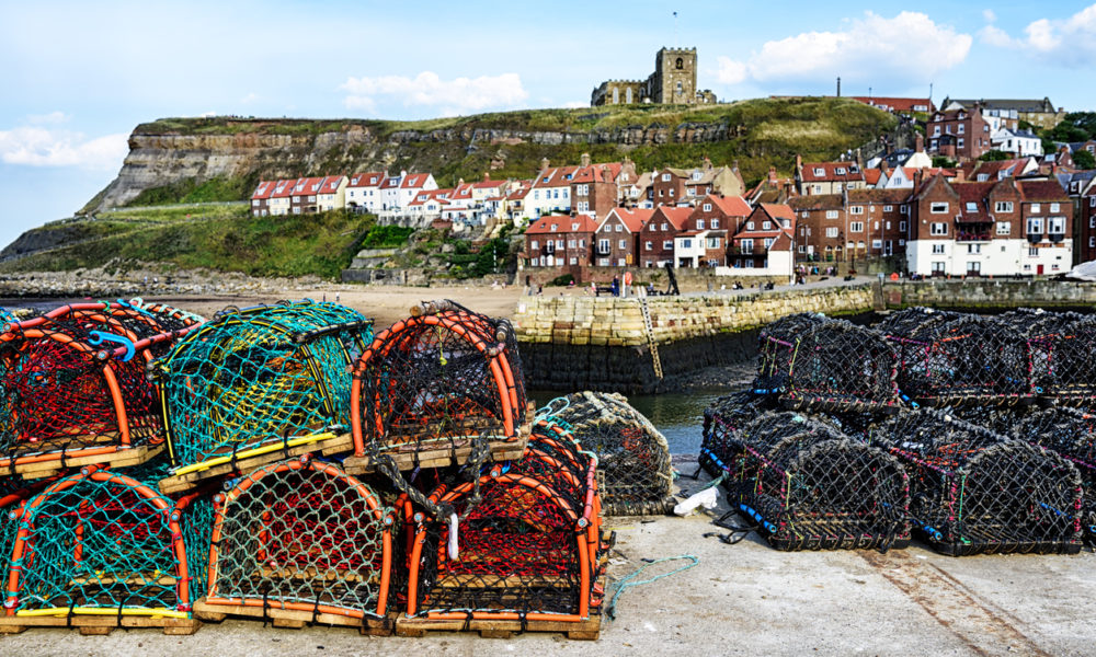 Crab pots at Whitby Quay, North Yorkshire, England