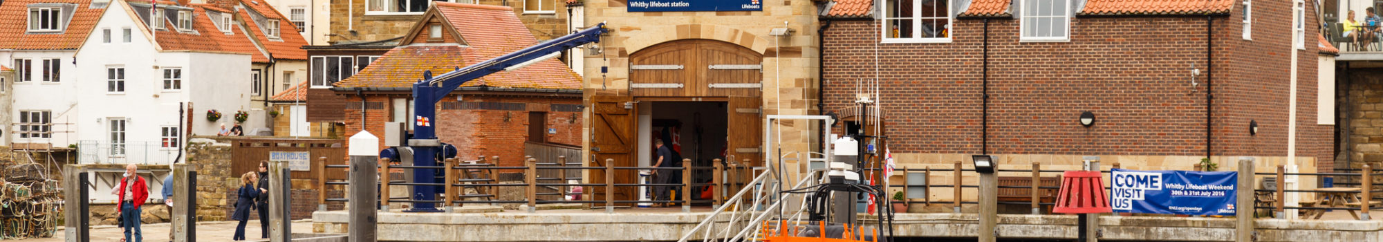 Lifeboat moored at Whitby Lifeboat Station.
